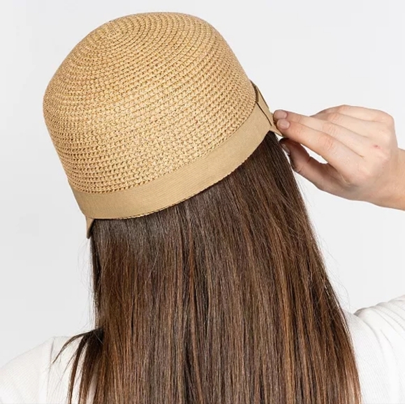 Vince Camuto Women's Ribbon Trim Tan/Gold Metallic Framer Hat - Picture 3 of 6